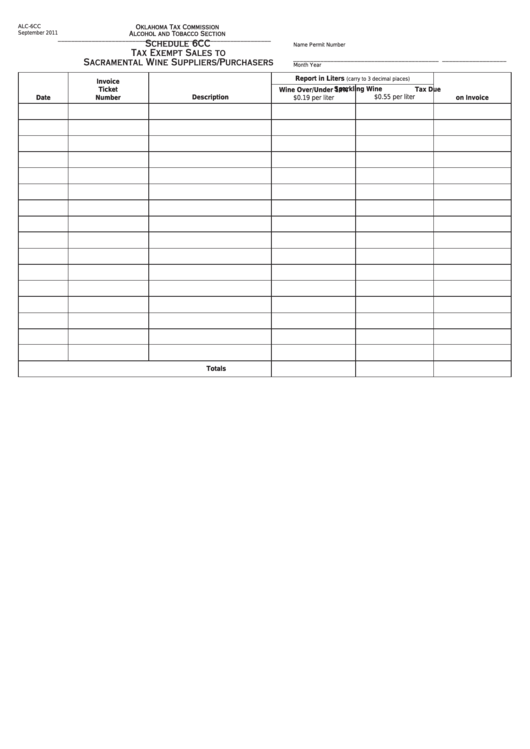 Fillable Schedule 6cc - Tax Exempt Sales To Sacramental Wine Suppliers/purchasers Printable pdf