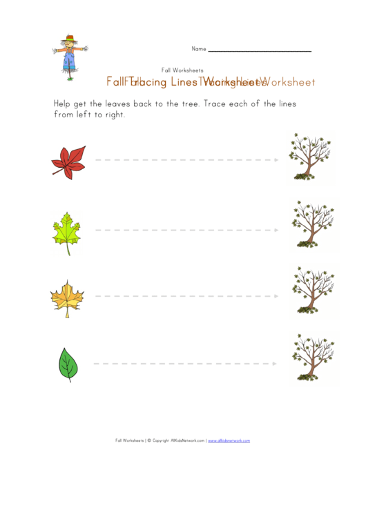 Fall Tracing Lines Worksheet Printable pdf