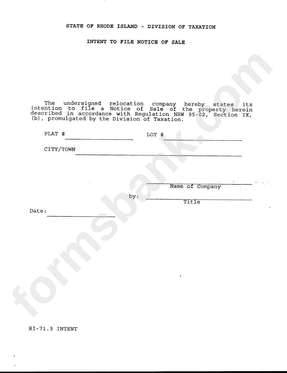 Form Ri-71.3 - Intent To File Notice Of Sale