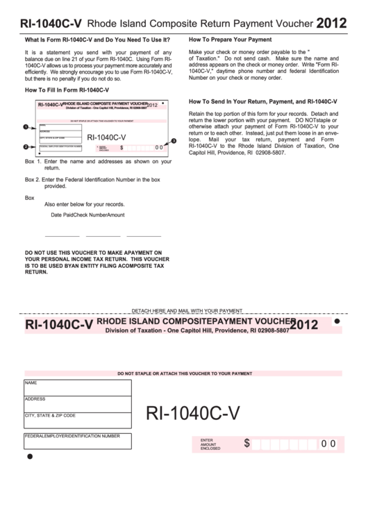 Fillable Form Ri-1040c-V - Rhode Island Composite Payment Voucher - 2012 Printable pdf