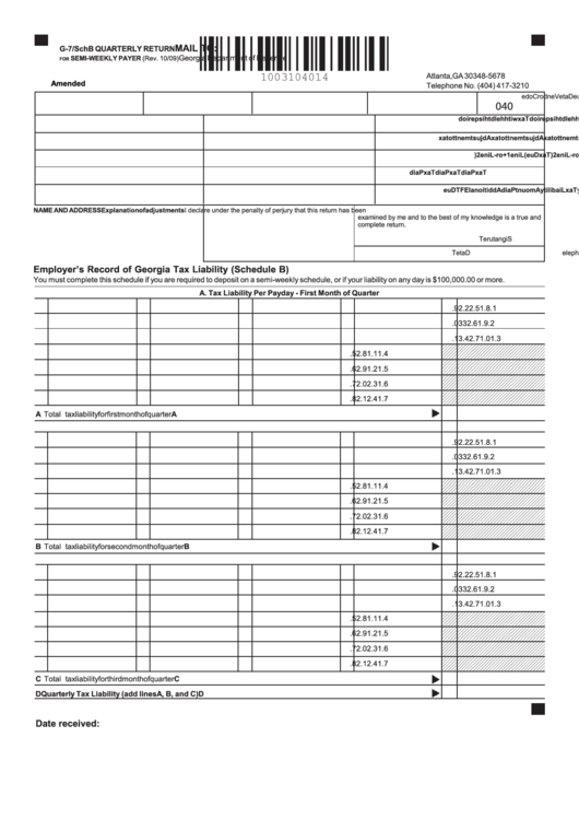 Fillable Form G-7 - Schedule B - Quaterly Return For Semi-Weekly Payer Printable pdf