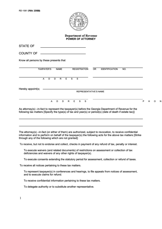 Fillable Form Rd1061 Power Of Attorney printable pdf download