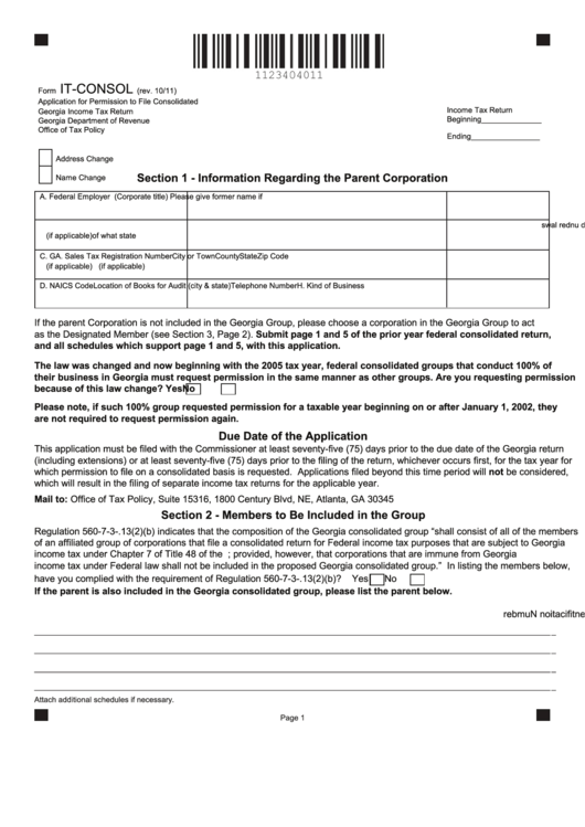 Form It-consol - Application For Permission To File Consolidated 