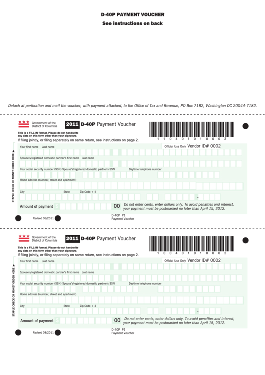 Fillable Form D-40p - Payment Voucher - 2011 Printable pdf