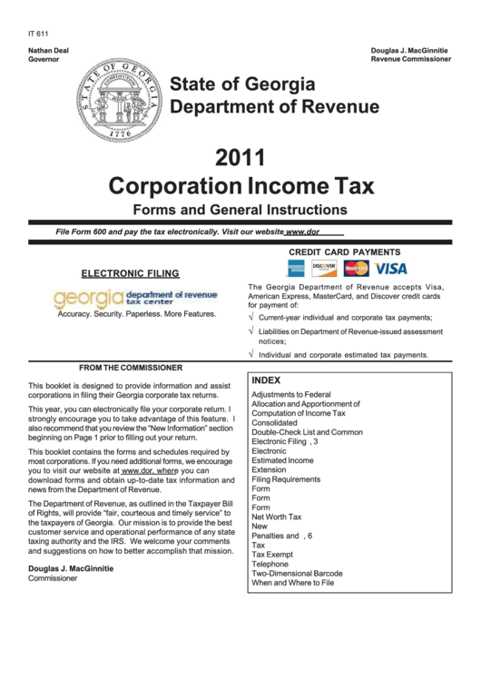 Form It 611 - Corporation Income Tax Forms And General Instructions - 2011 Printable pdf