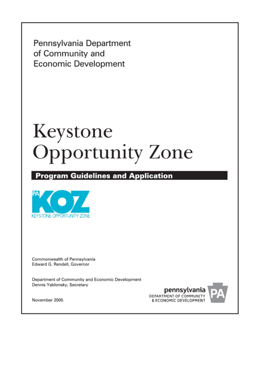 Keystone Opportunity Zone - Program Guidelines And Application - Pennsylvania Department Of Community And Economic Development Printable pdf