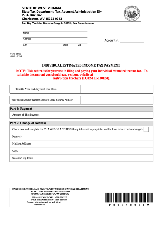 Form Wv/it-140es - Individual Estimated Income Tax Payment Printable pdf