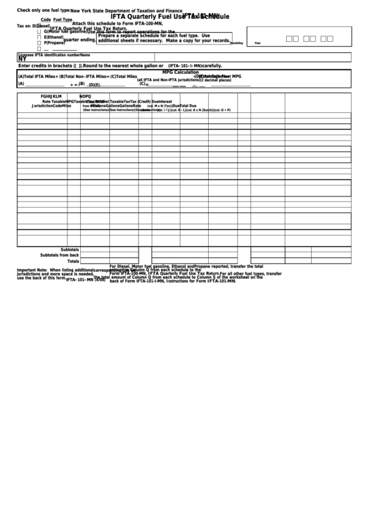 Form Ifta-101-Mn - Ifta Quarterly Fuel Use Tax Schedule Printable pdf