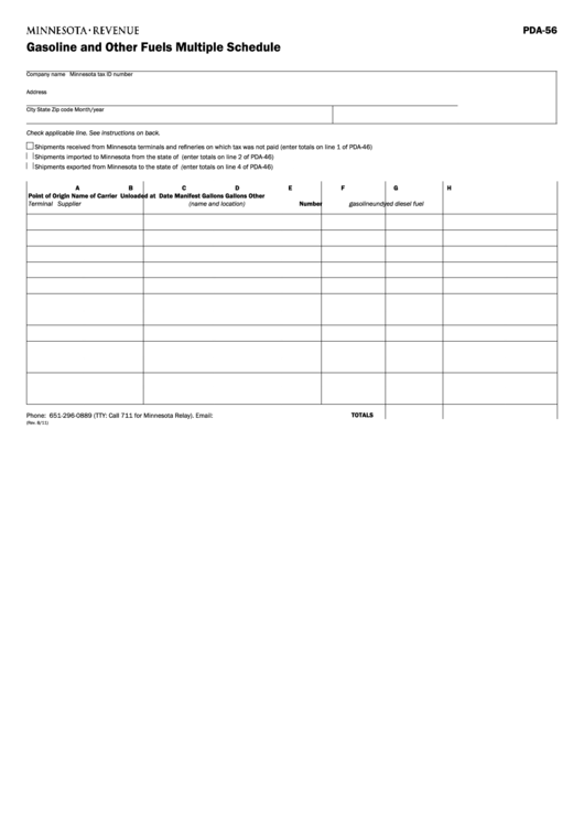Fillable Form Pda-56 - Gasoline And Other Fuels Multiple Schedule Printable pdf
