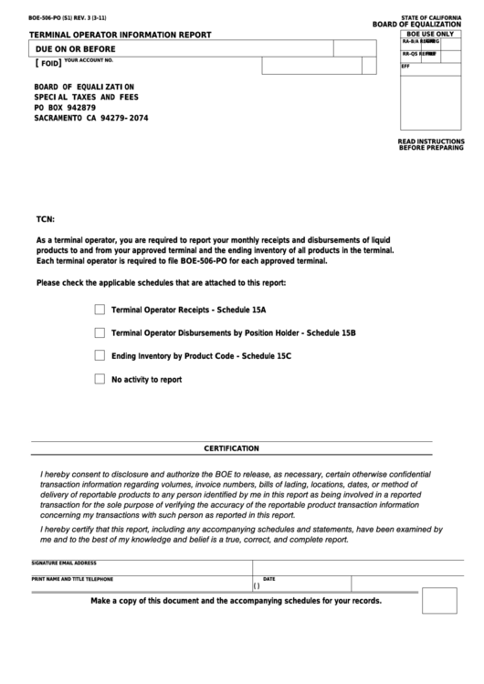 Fillable Form Boe-506-Po - Terminal Operator Information Report Printable pdf