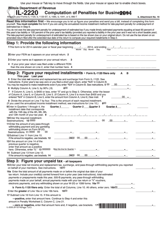Fillable Form Il-2220 - Computation Of Penalties For Businesses - 2014 Printable pdf