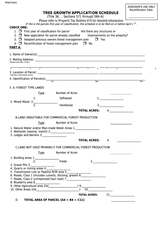 Fillable Form Pta-4520 - Tree Growth Application Schedule Printable pdf