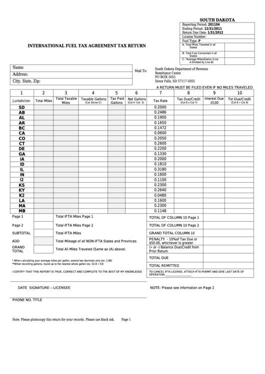 International Fuel Tax Agreement Tax Return - 2011 Printable pdf
