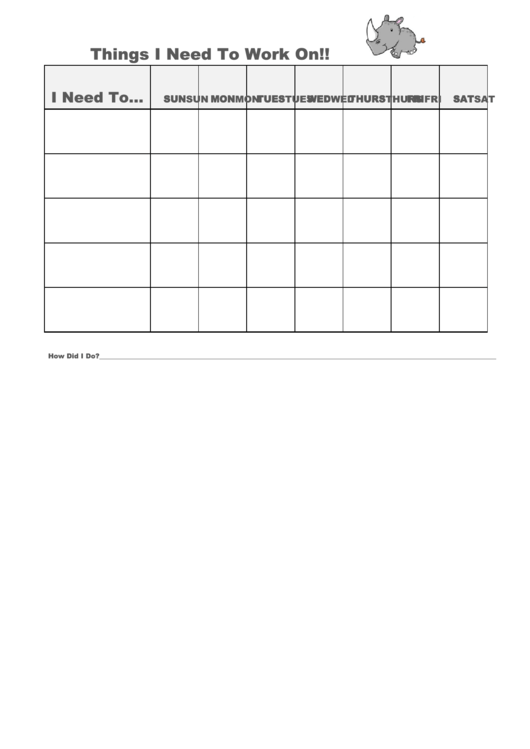 Things I Need To Work On! Weekly To Do List Template - Rhino Printable pdf