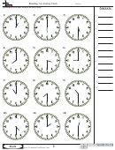 Reading An Analog Clock Worksheet Template With Answer Key Printable pdf