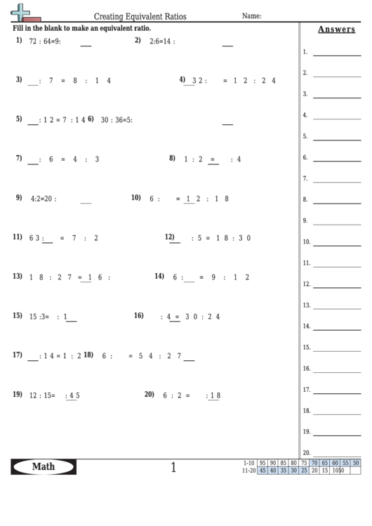 Creating Equivalent Ratios Worksheet Template With Answer Key Printable pdf