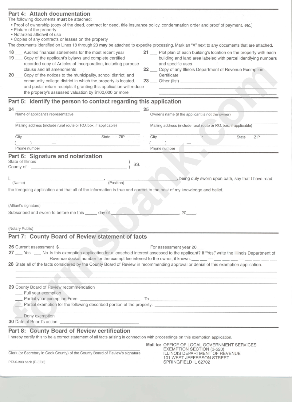 Form Ptax-300 - Application For Non-Homestead Property Tax Exemption - County Board Of Review Statement Of Facts