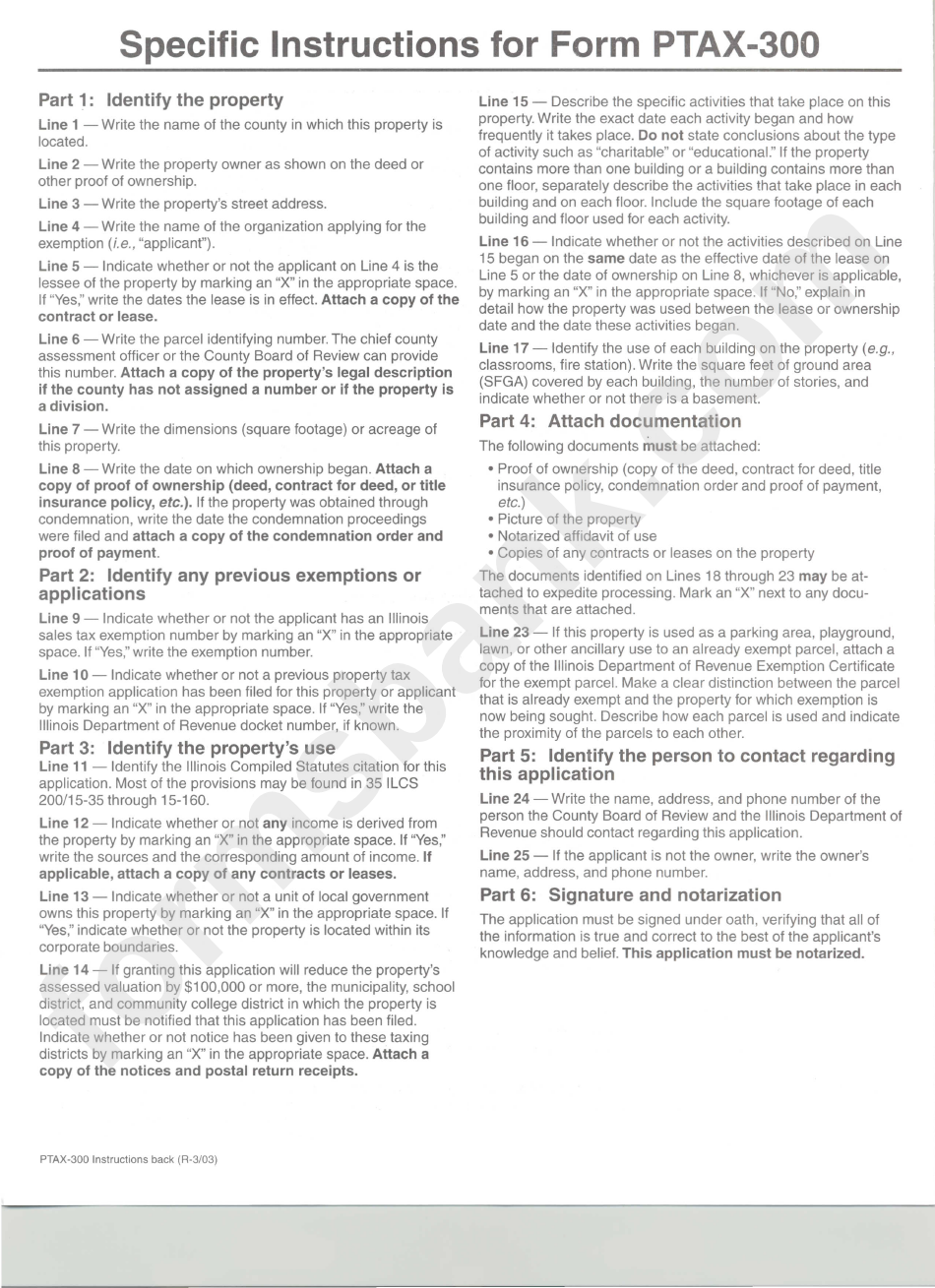 Form Ptax-300 - Application For Non-Homestead Property Tax Exemption - County Board Of Review Statement Of Facts