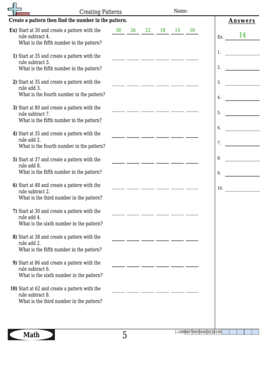 Creating Patterns Worksheet Template With Answer Key Printable pdf