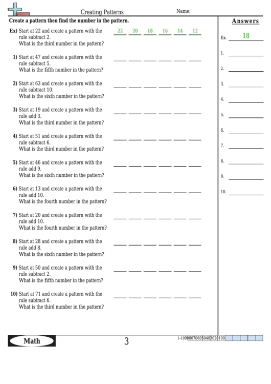 Creating Patterns Worksheet Template With Answer Key Printable pdf