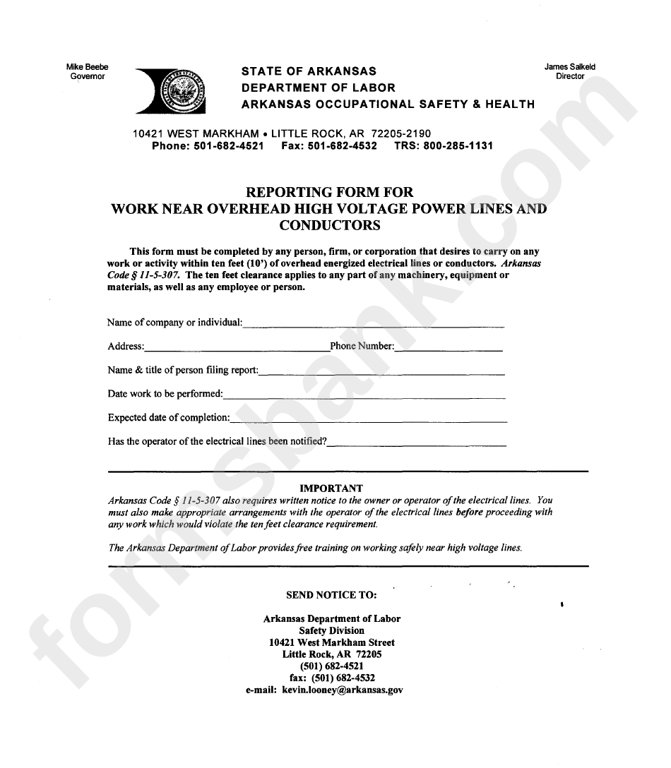 Reporting Form For Work Near Overhead High Voltage Power Lines And Conductors