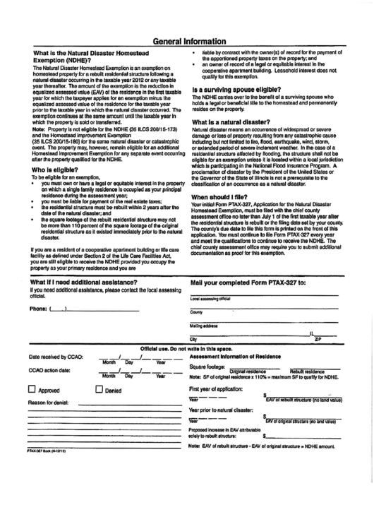 Fillable Form Ptax-327 - Application For The Natural Disaster Homestead Exemption Printable pdf