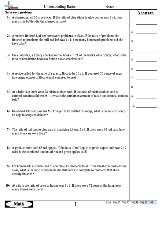 Understanding Ratios Worksheet Template With Answer Key Printable pdf