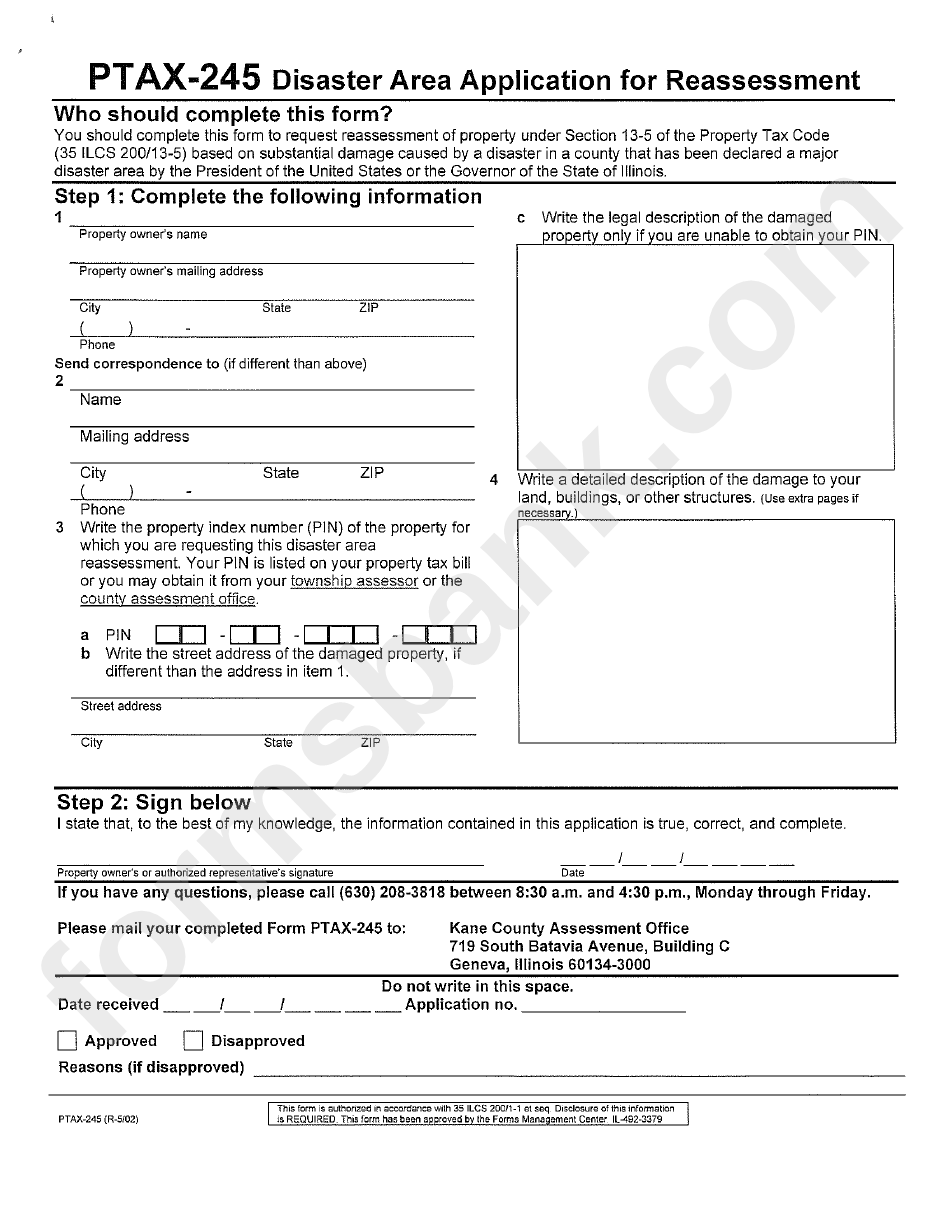 Form Ptax-327 - Application For The Natural Disaster Homestead Exemption
