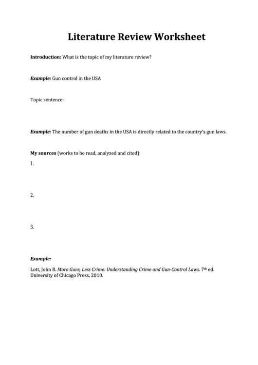 Fillable Literature Review Worksheet Printable pdf
