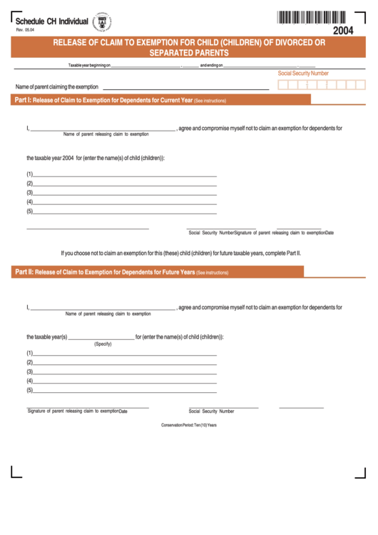 Schedule Ch Individual Release Of Claim To Exemption For Child