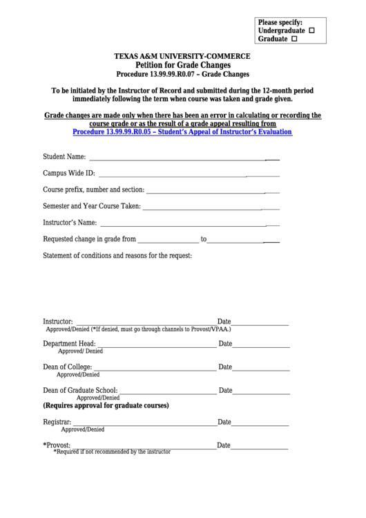 Grade Change Petition Form Printable pdf