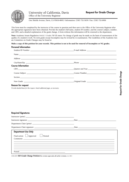 Fillable Request For Grade Change Form Printable pdf