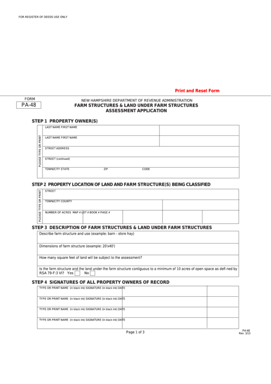 Fillable Form Pa-48 - Farm Structures & Land Under Farm Structures Assessment Application Printable pdf