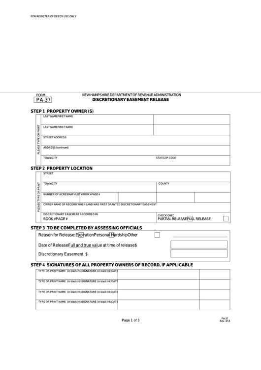 Fillable Form Pa-37 - Discretionary Easement Release Printable pdf