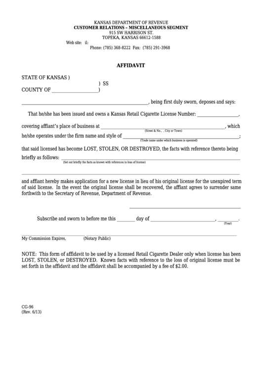 Fillable Form Cg-96 - Affidavit - Customer Relations-Miscellaneous ...