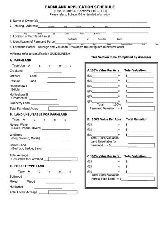 Form Ptf-475 - Farmland Application Schedule Printable pdf