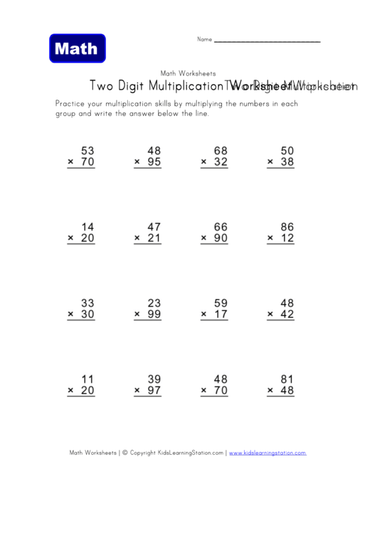 Two Digit Multiplication Worksheet Template