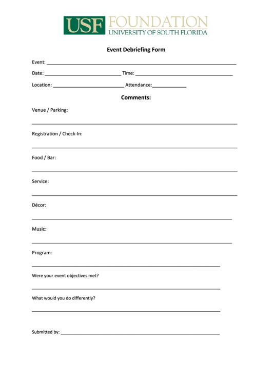 Fillable Event Debriefing Form Printable pdf