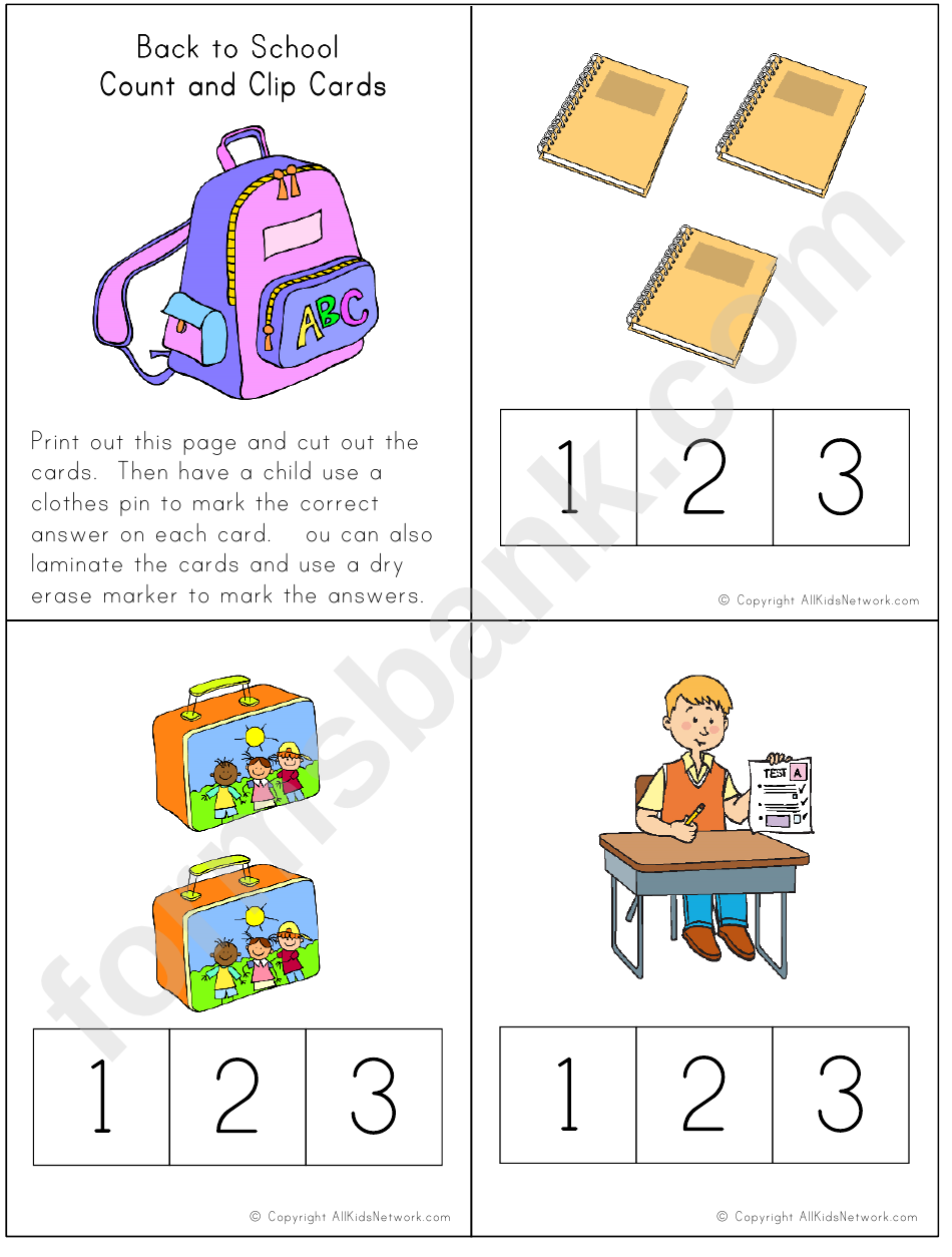 Back To School Count And Clip Cards