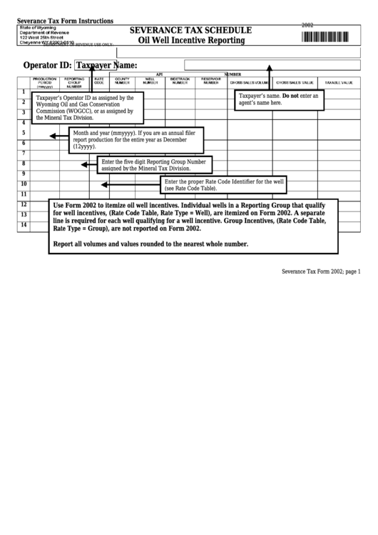 Form Mts2 - Severance Tax Schedule Oil Well Incentive Reporting - 2002 Printable pdf
