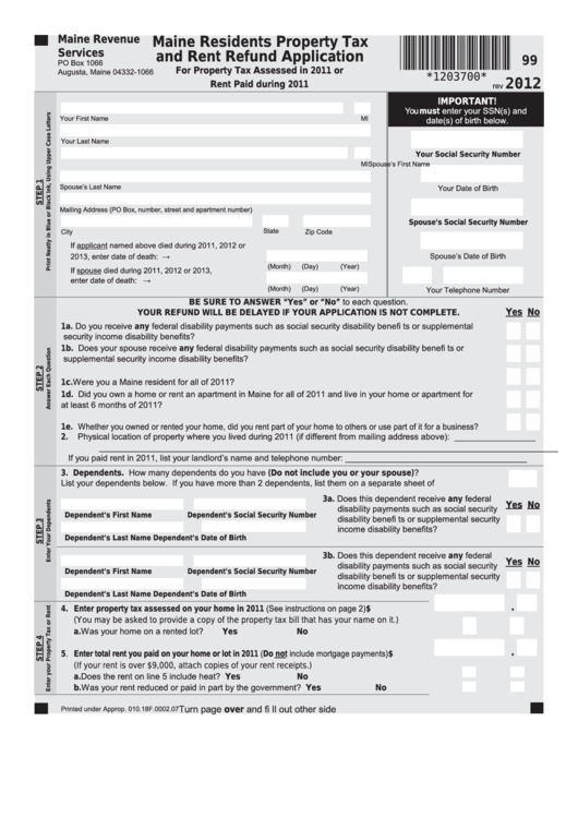 Form 99 Maine Residents Property Tax And Rent Refund Application 