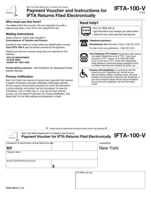 Form Ifta-100-V - Payment Voucher And Instructions For Ifta Returns Filed Electronically Printable pdf