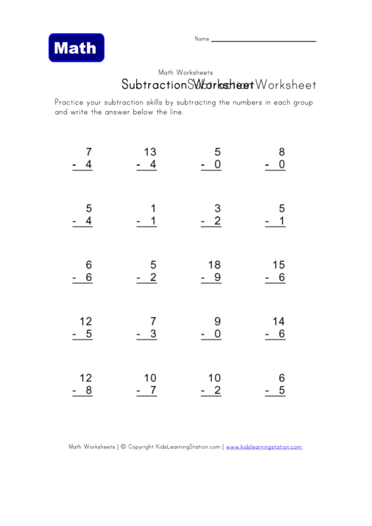 Easy Subtraction Worksheet Template Printable pdf