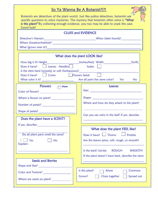 So Ya Wanna Be A Botanist Kids Activity Sheets Printable pdf