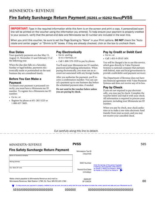 Fillable Form Pv55 - Fire Safety Surcharge Return Payment Printable pdf