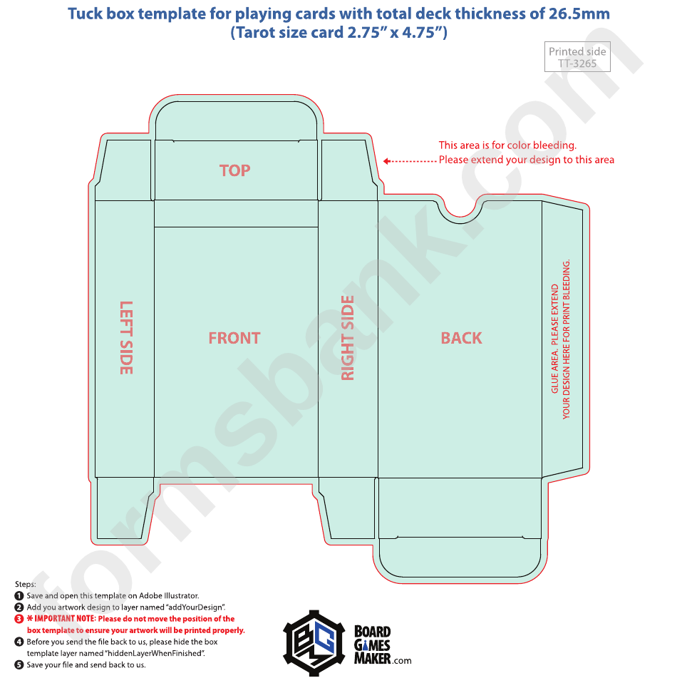 Tuck Box Template For Playing Cards With Total Deck Thickness Of 26 5