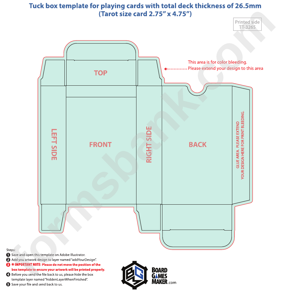 Tuck Box Template For Playing Cards With Total Deck Thickness Of 26 5 