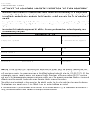Form Dr 0511 - Affidavit For Colorado Sales Tax Exemption For Farm Equipment