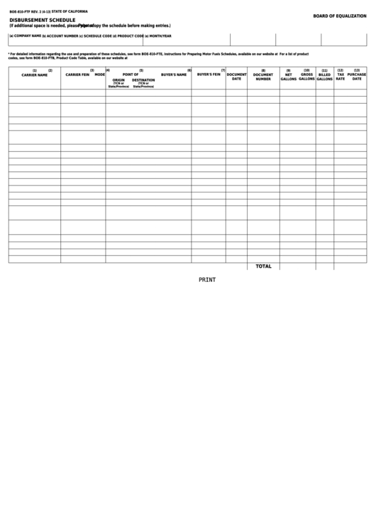 Fillable Form Boe-810-Ftf - Disbursement Schedule Printable pdf