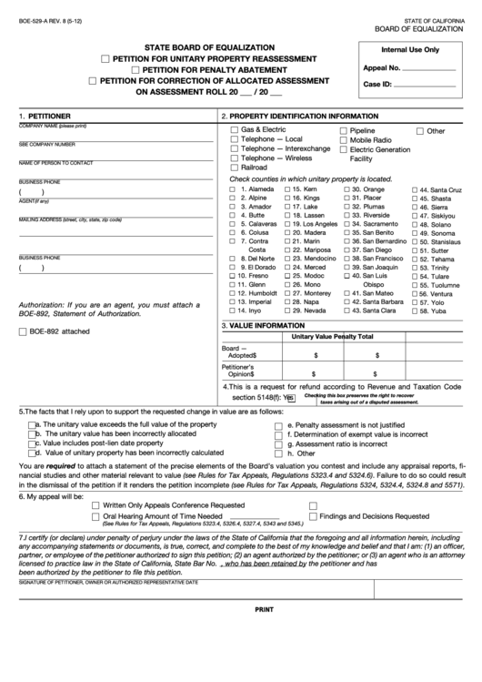 Fillable Form Boe-529-A - State Board Of Equalization Printable pdf